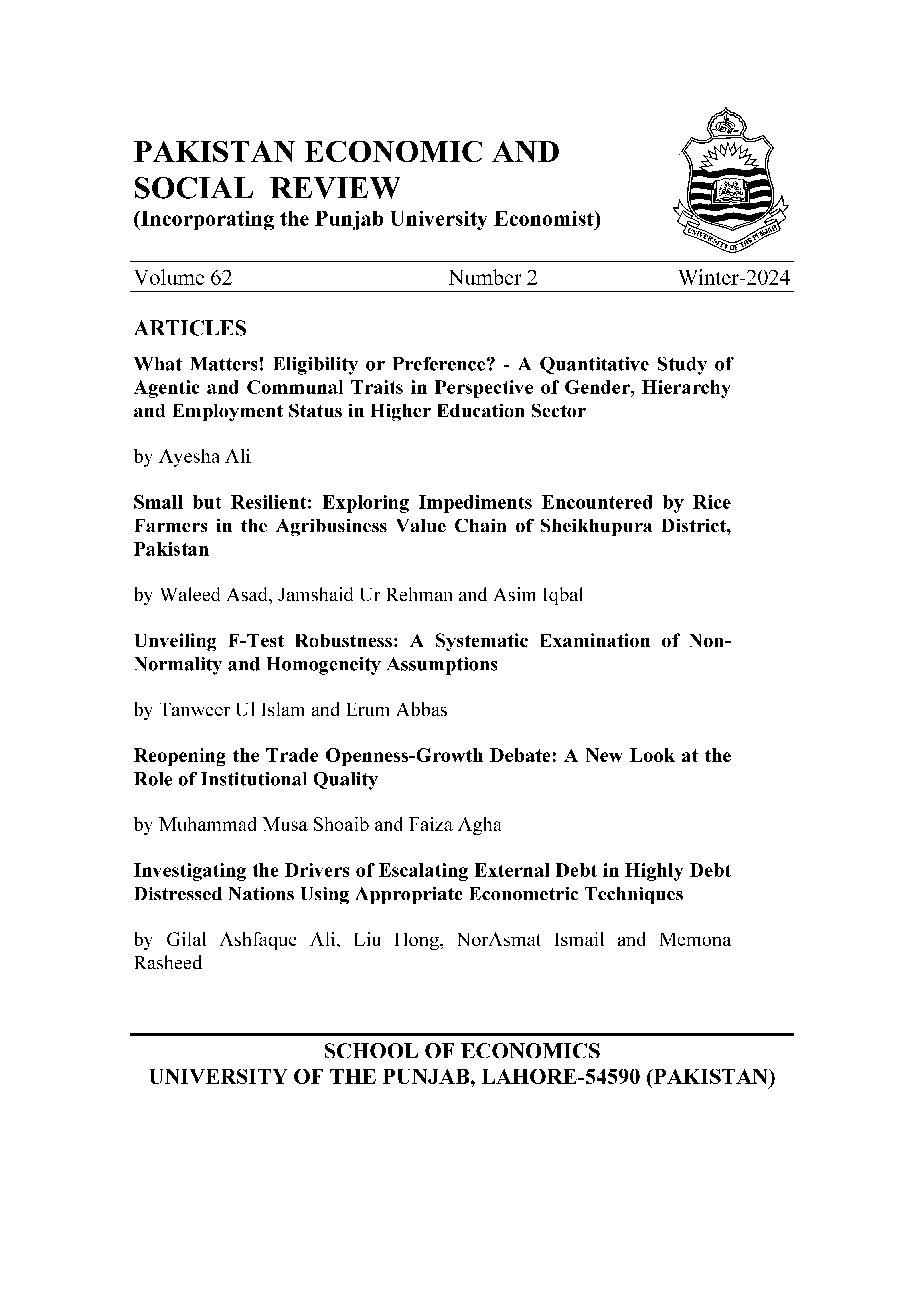 					View Vol. 62 No. 2 (2024): Volume 62, No. 2 (Winter 2024)
				